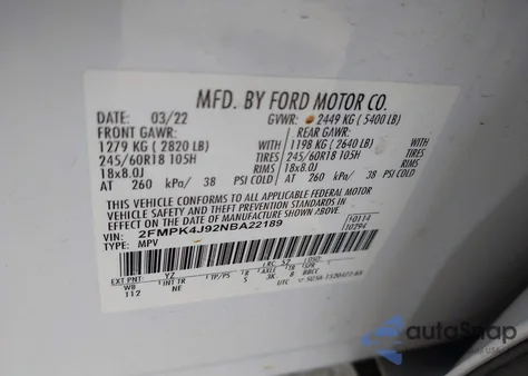 2022 Ford Edge Sel из США, поврежденный, VIN 2FMPK4J92NBA22189